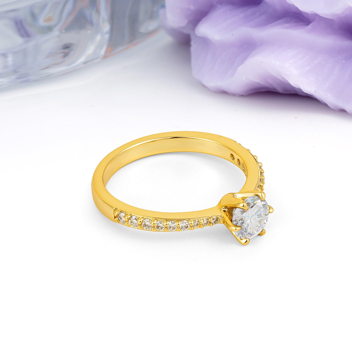 Minimalist Pavé-Set, Luxurious 6-Prong Round Cut Moissanite Engagement Ring - Additional view