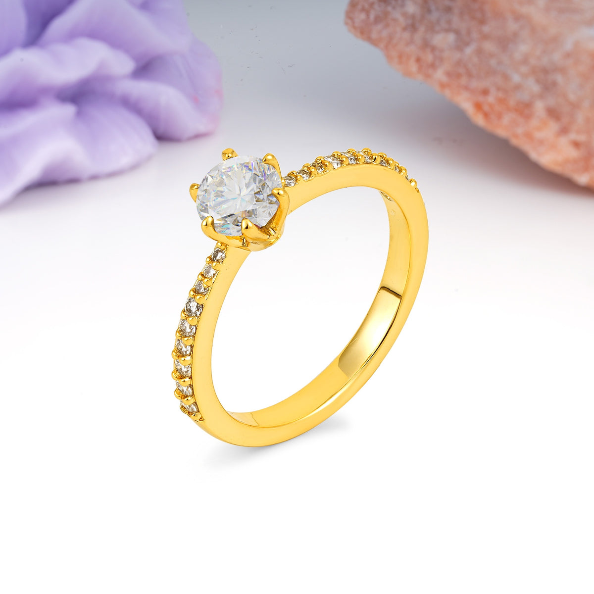 Minimalist Pavé-Set, Luxurious 6-Prong Round Cut Moissanite Engagement Ring - Additional view