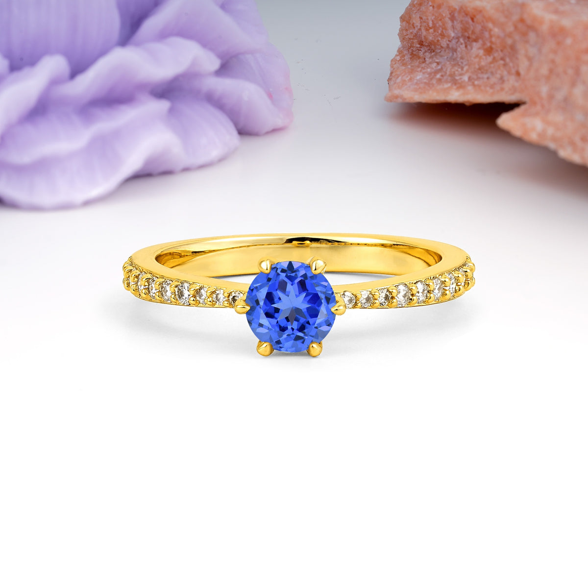 Minimalist Pavé-Set, Luxurious 6-Prong Round Cut Sapphire Engagement Ring - Additional view