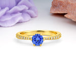 Minimalist Pavé-Set, Luxurious 6-Prong Round Cut Sapphire Engagement Ring - Additional view