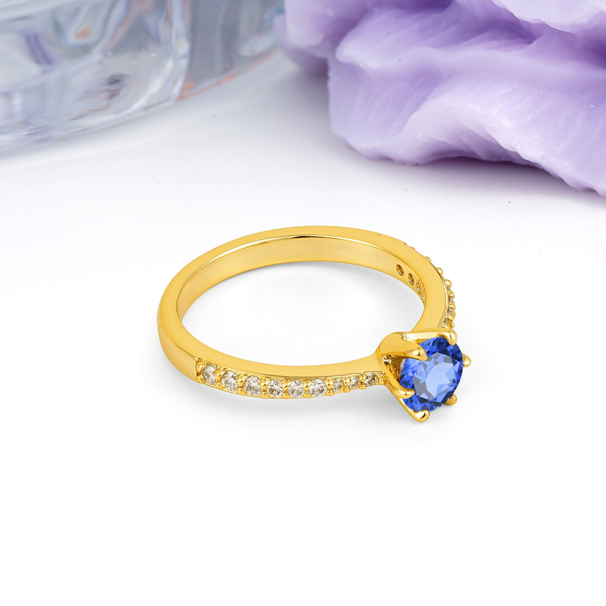 Minimalist Pavé-Set, Luxurious 6-Prong Round Cut Sapphire Engagement Ring - Additional view
