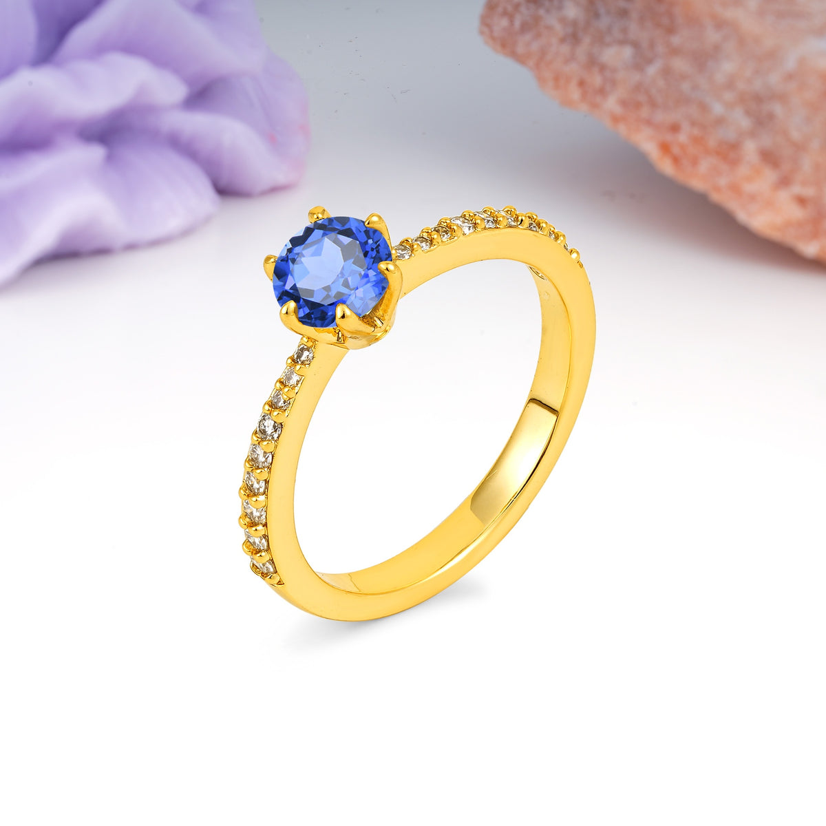 Minimalist Pavé-Set, Luxurious 6-Prong Round Cut Sapphire Engagement Ring - Additional view