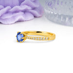 Minimalist Pavé-Set, Luxurious 6-Prong Round Cut Sapphire Engagement Ring - Additional view