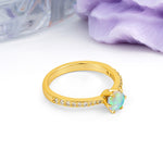 Minimalist Pavé-Set, Luxurious 6-Prong Round Cut Fire Opal Engagement Ring - Additional view