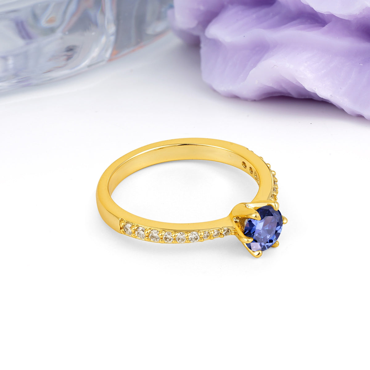 Minimalist Pavé-Set, Luxurious 6-Prong Round Cut Tanzanite Engagement Ring - Additional view