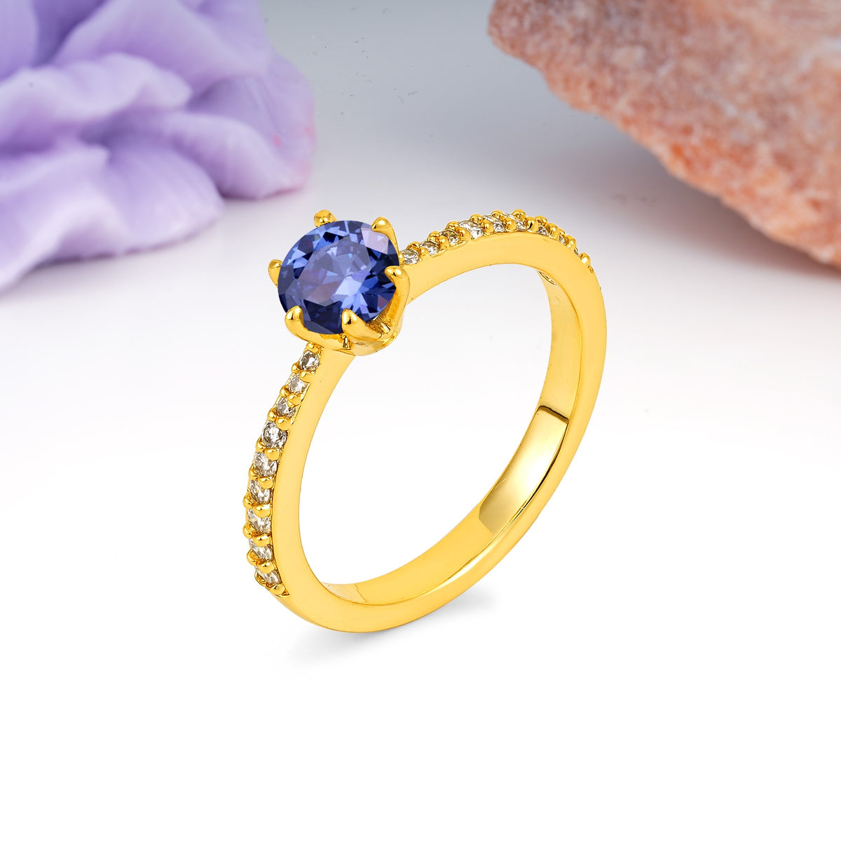 Minimalist Pavé-Set, Luxurious 6-Prong Round Cut Tanzanite Engagement Ring - Additional view