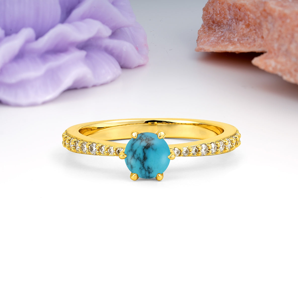 Minimalist Pavé-Set, Luxurious 6-Prong Round Cut Turquoise Engagement Ring - Additional view