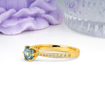 Minimalist Pavé-Set, Luxurious 6-Prong Round Cut Moss Agate Engagement Ring - Additional view