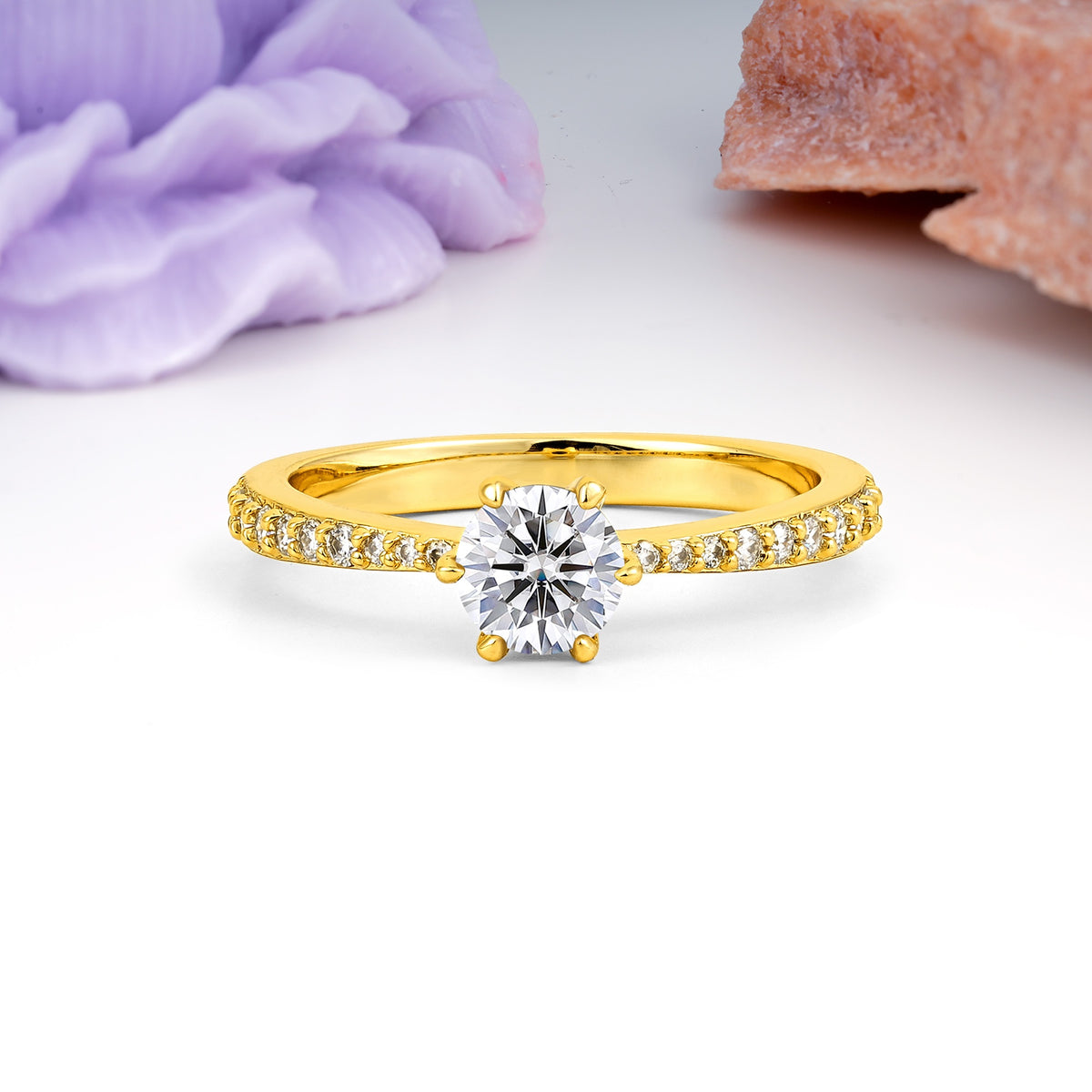 Minimalist Pavé-Set, Luxurious 6-Prong Round Cut Lab Diamond Engagement Ring - Additional view