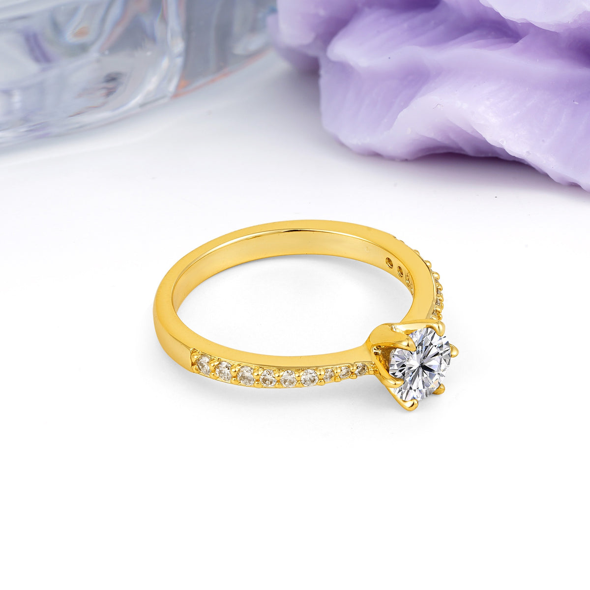 Minimalist Pavé-Set, Luxurious 6-Prong Round Cut Lab Diamond Engagement Ring - Additional view