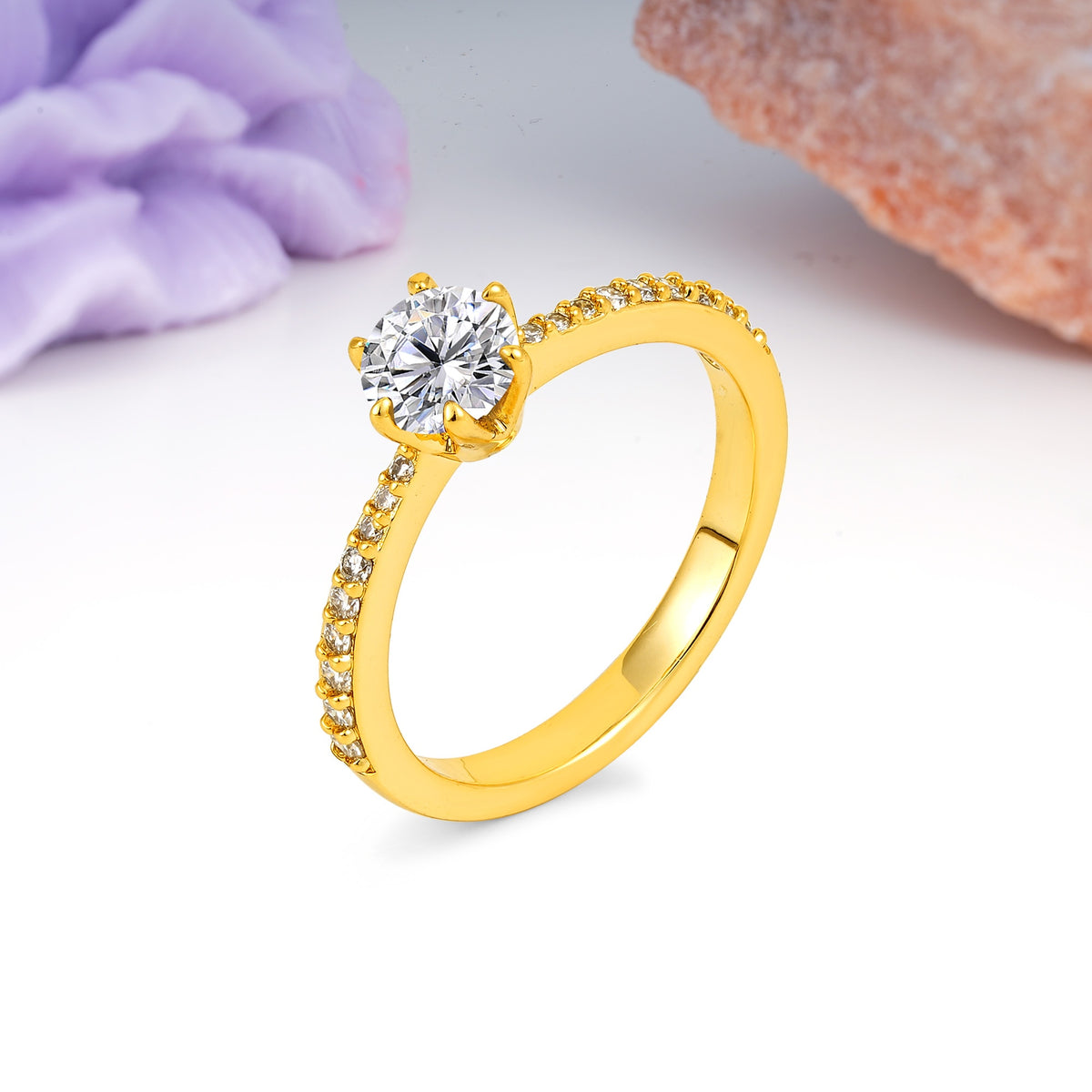 Minimalist Pavé-Set, Luxurious 6-Prong Round Cut Lab Diamond Engagement Ring - Additional view