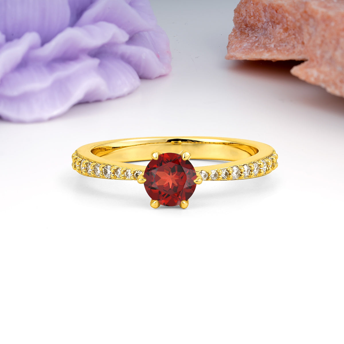 Minimalist Pavé-Set, Luxurious 6-Prong Round Cut Garnet Engagement Ring - Additional view