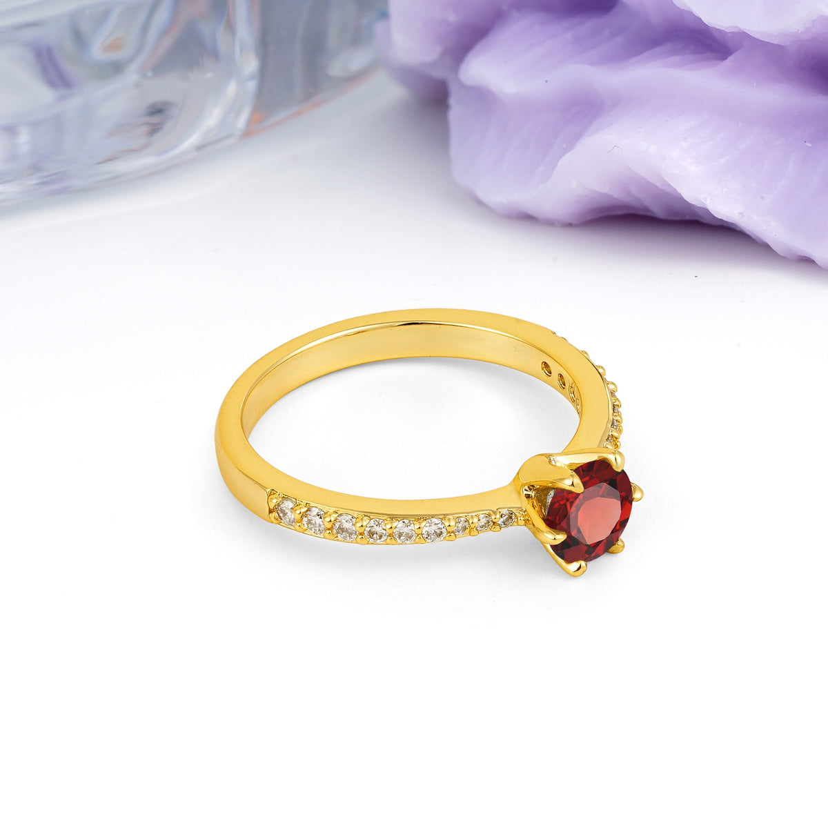 Minimalist Pavé-Set, Luxurious 6-Prong Round Cut Garnet Engagement Ring - Additional view