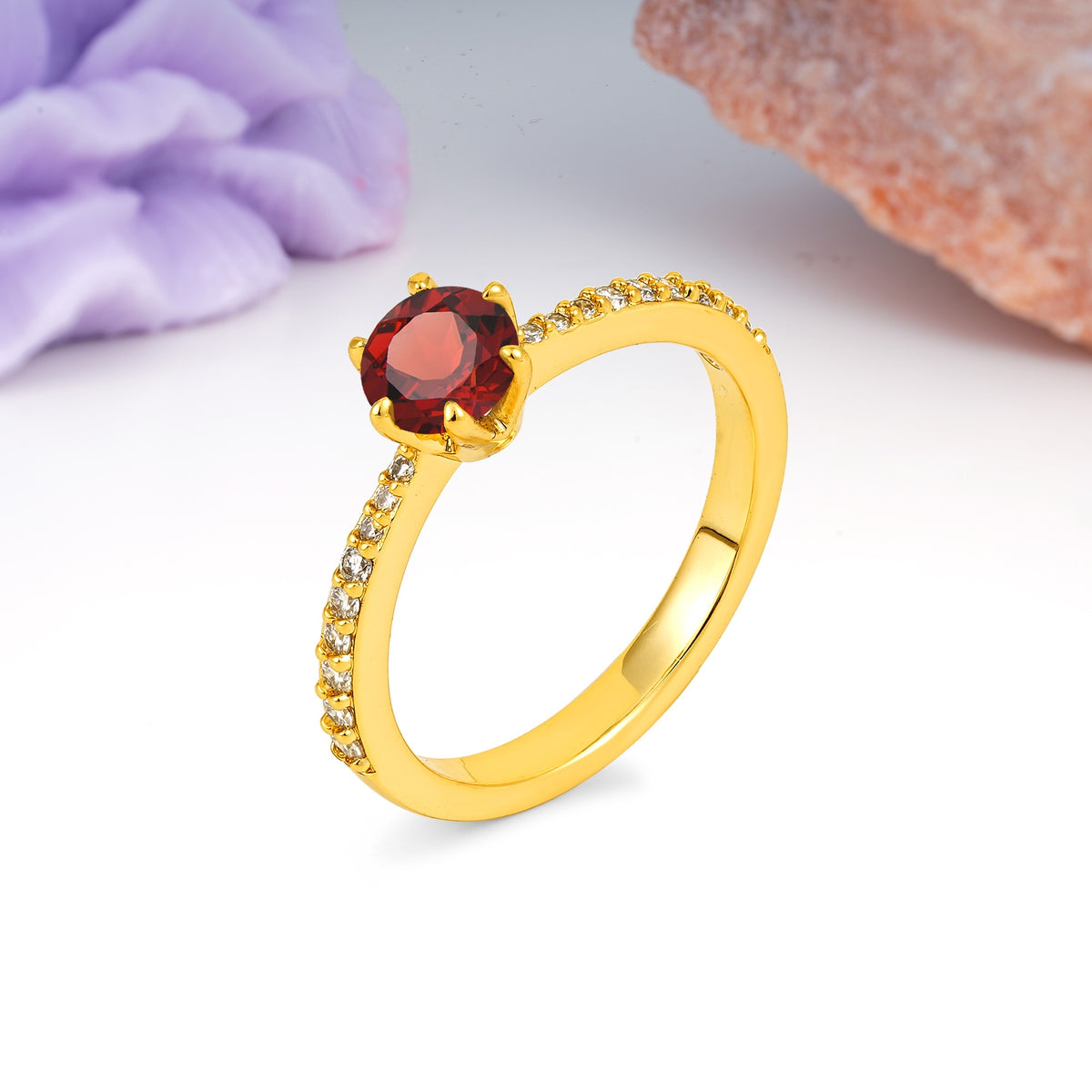 Minimalist Pavé-Set, Luxurious 6-Prong Round Cut Garnet Engagement Ring - Additional view