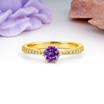 Minimalist Pavé-Set, Luxurious 6-Prong Round Cut Amethyst Engagement Ring - Additional view