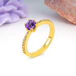 Minimalist Pavé-Set, Luxurious 6-Prong Round Cut Amethyst Engagement Ring - Additional view