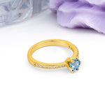 Minimalist Pavé-Set, Luxurious 6-Prong Round Cut Aquamarine Engagement Ring - Additional view