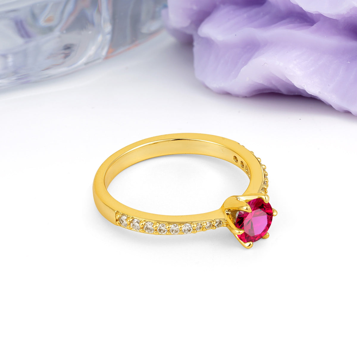 Minimalist Pavé-Set, Luxurious 6-Prong Round Cut Ruby Engagement Ring - Additional view