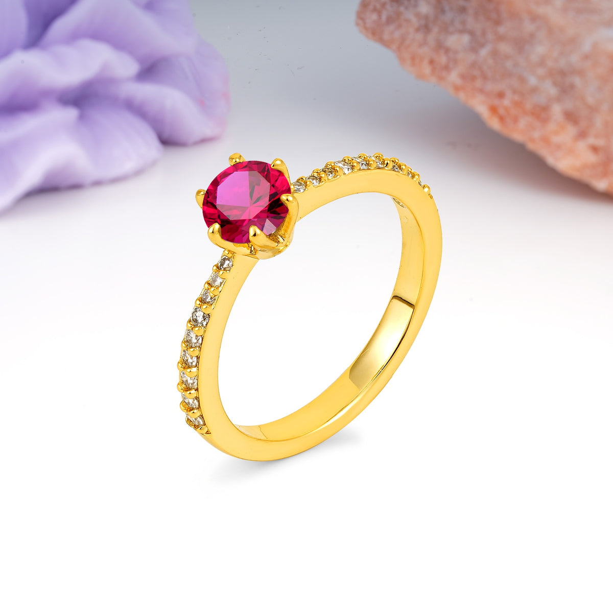 Minimalist Pavé-Set, Luxurious 6-Prong Round Cut Ruby Engagement Ring - Additional view