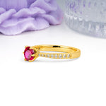Minimalist Pavé-Set, Luxurious 6-Prong Round Cut Ruby Engagement Ring - Additional view