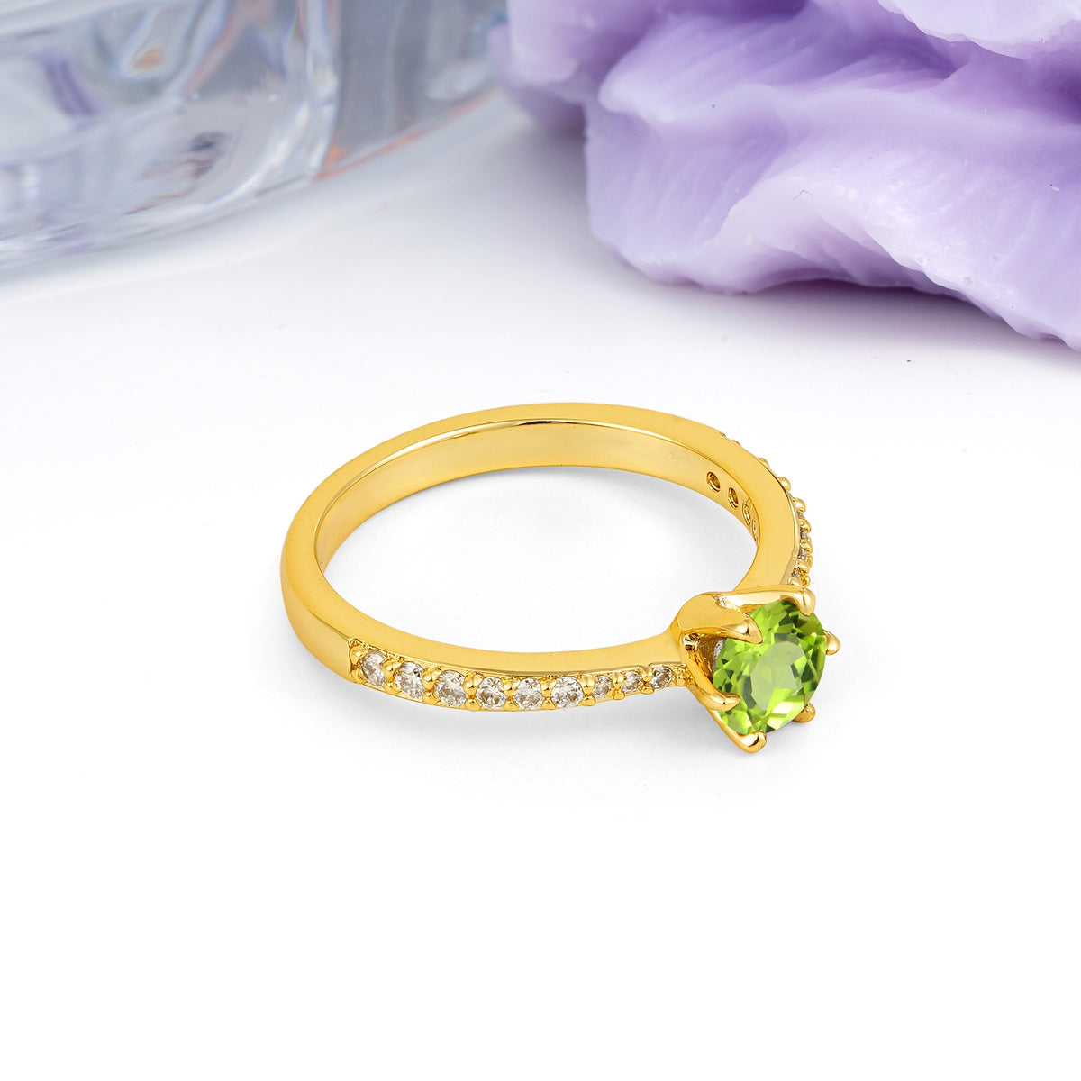 Minimalist Pavé-Set, Luxurious 6-Prong Round Cut Peridot Engagement Ring - Additional view