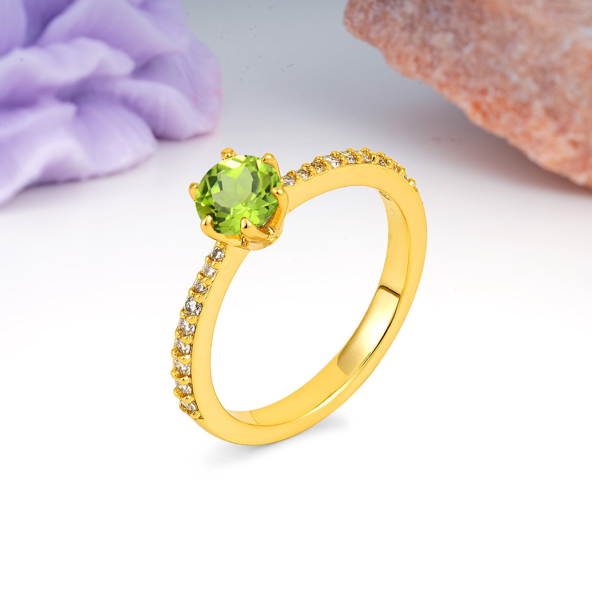 Minimalist Pavé-Set, Luxurious 6-Prong Round Cut Peridot Engagement Ring - Additional view
