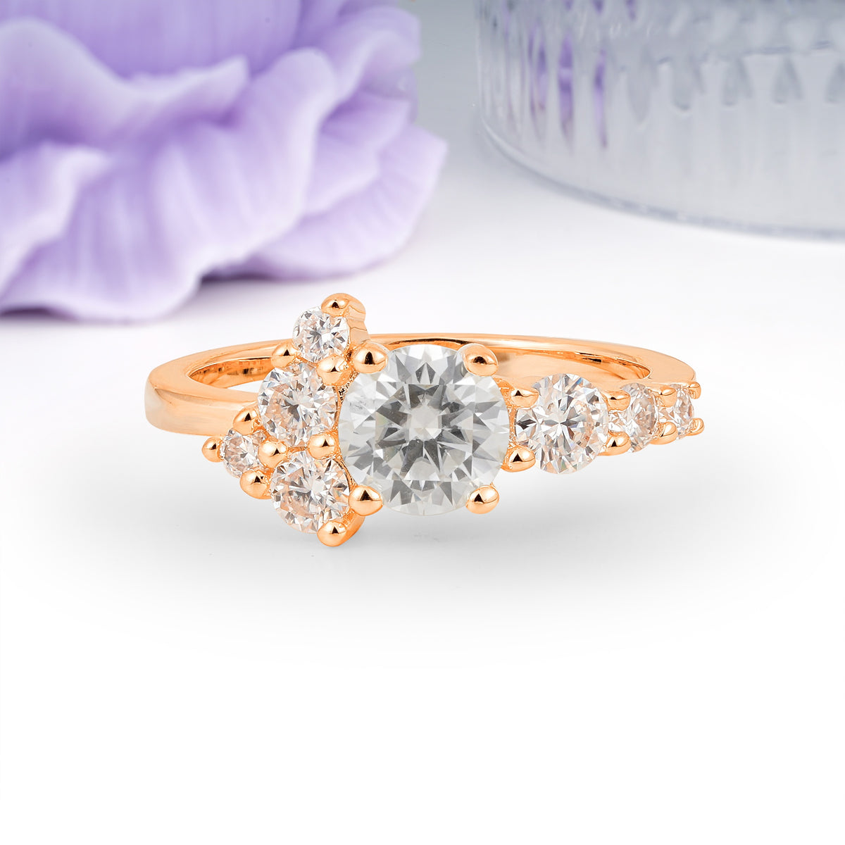 Unique and Luxurious 4-Prong Round Cut Moissanite Engagement Ring - Additional view
