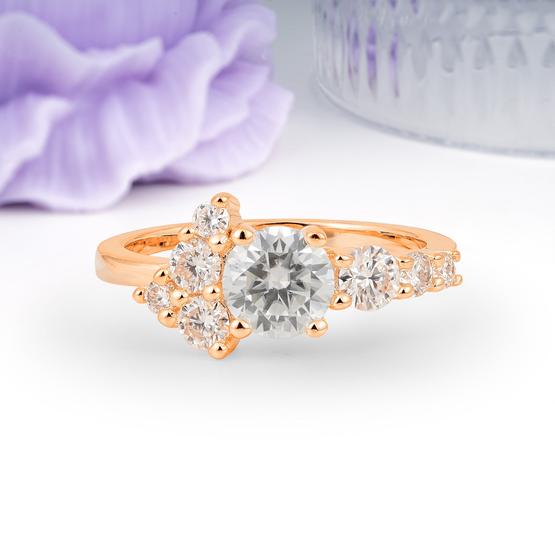 Unique and Luxurious 4-Prong Round Cut Moissanite Engagement Ring - Additional view