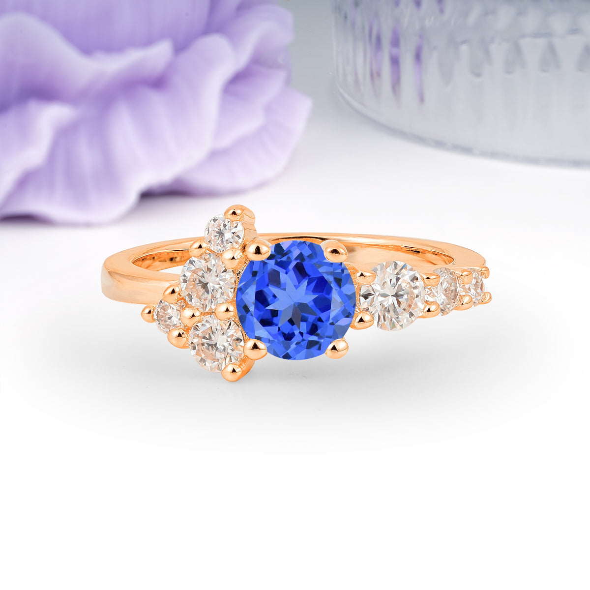 Unique and Luxurious 4-Prong Round Cut Sapphire Engagement Ring - Additional view