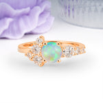 Unique and Luxurious 4-Prong Round Cut Fire Opal Engagement Ring - Additional view