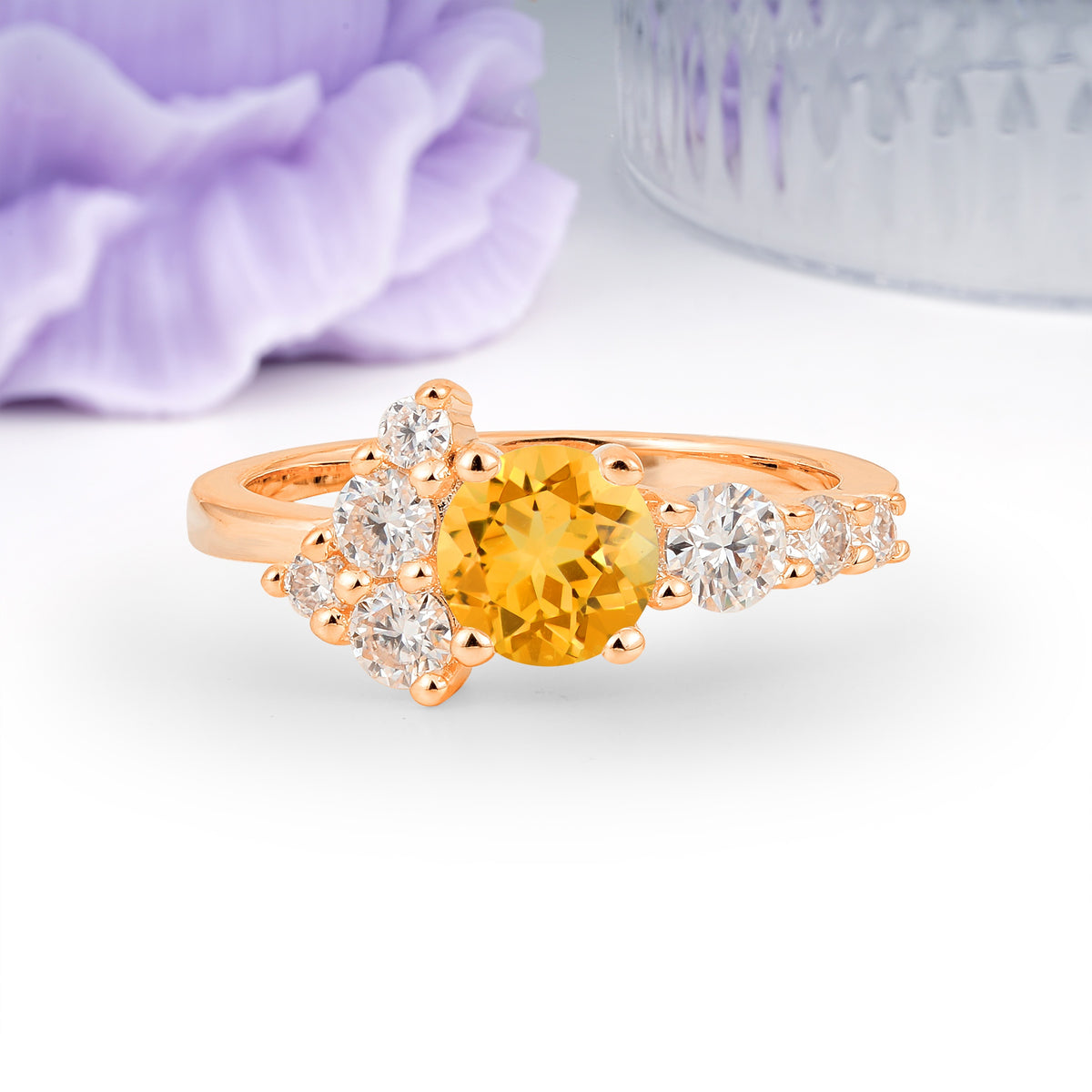 Unique and Luxurious 4-Prong Round Cut Citrine Engagement Ring - Additional view