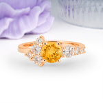 Unique and Luxurious 4-Prong Round Cut Citrine Engagement Ring - Additional view