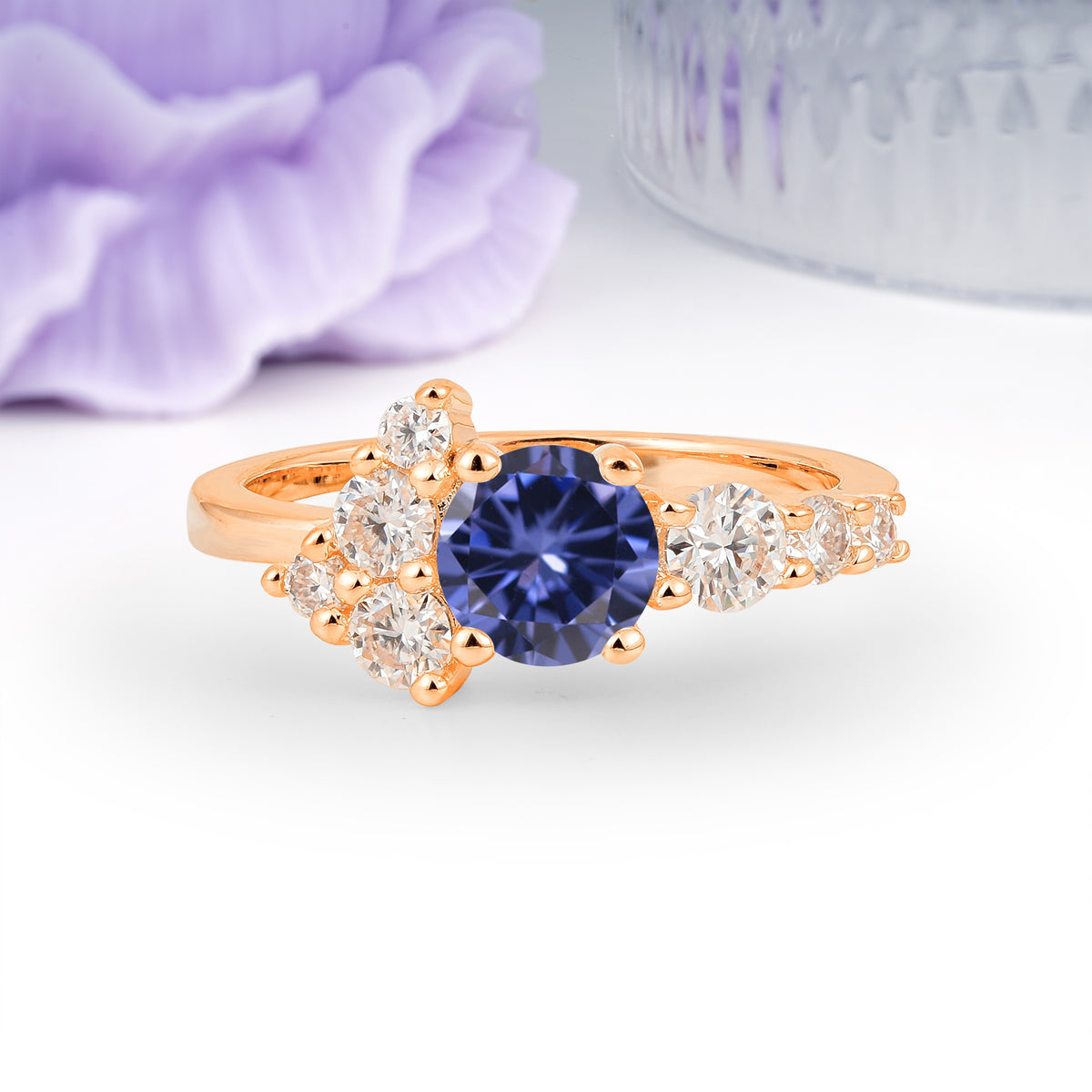 Unique and Luxurious 4-Prong Round Cut Tanzanite Engagement Ring - Additional view