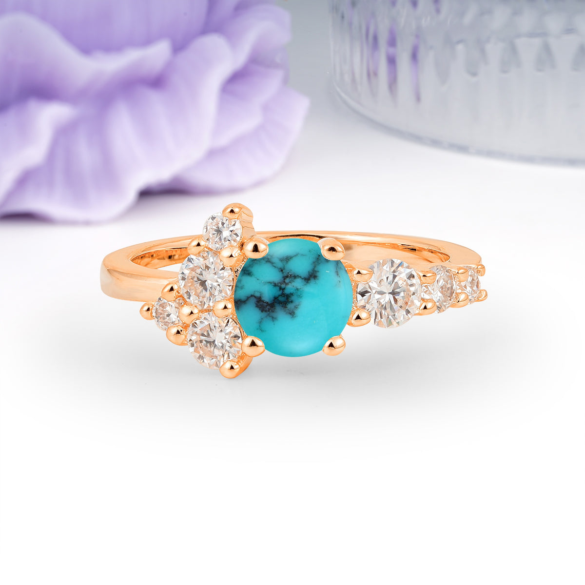 Unique and Luxurious 4-Prong Round Cut Turquoise Engagement Ring - Additional view