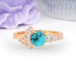 Unique and Luxurious 4-Prong Round Cut Turquoise Engagement Ring - Additional view