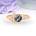 Unique and Luxurious 4-Prong Round Cut Black Rutilated Quartz Engagement Ring - Additional view