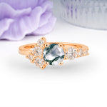 Unique and Luxurious 4-Prong Round Cut Moss Agate Engagement Ring - Additional view