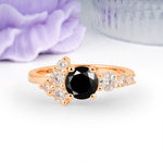 Unique and Luxurious 4-Prong Round Cut Black Onyx Engagement Ring - Additional view