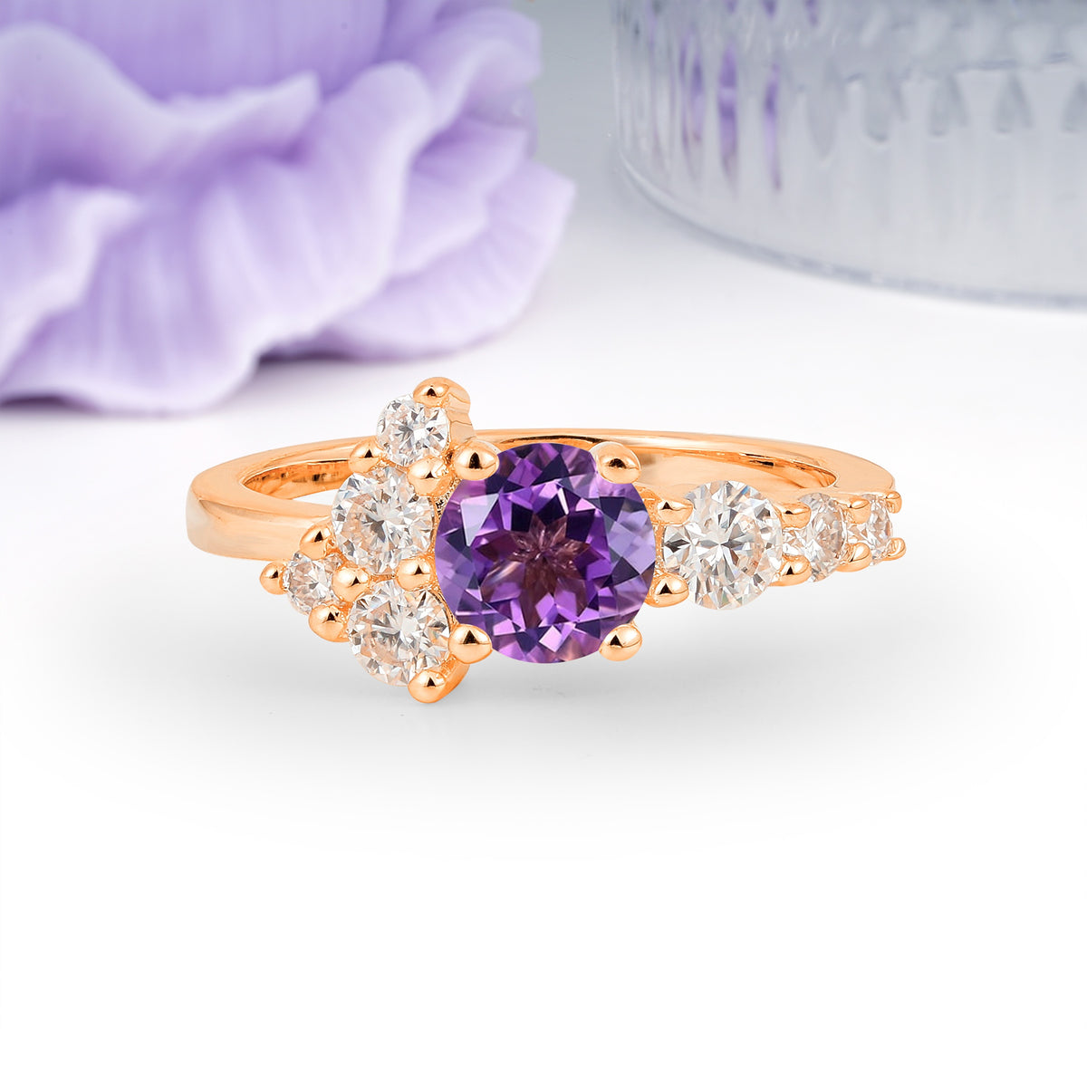 Unique and Luxurious 4-Prong Round Cut Amethyst Engagement Ring - Additional view