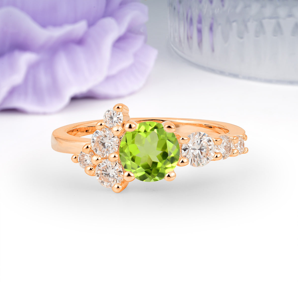 Unique and Luxurious 4-Prong Round Cut Peridot Engagement Ring - Additional view