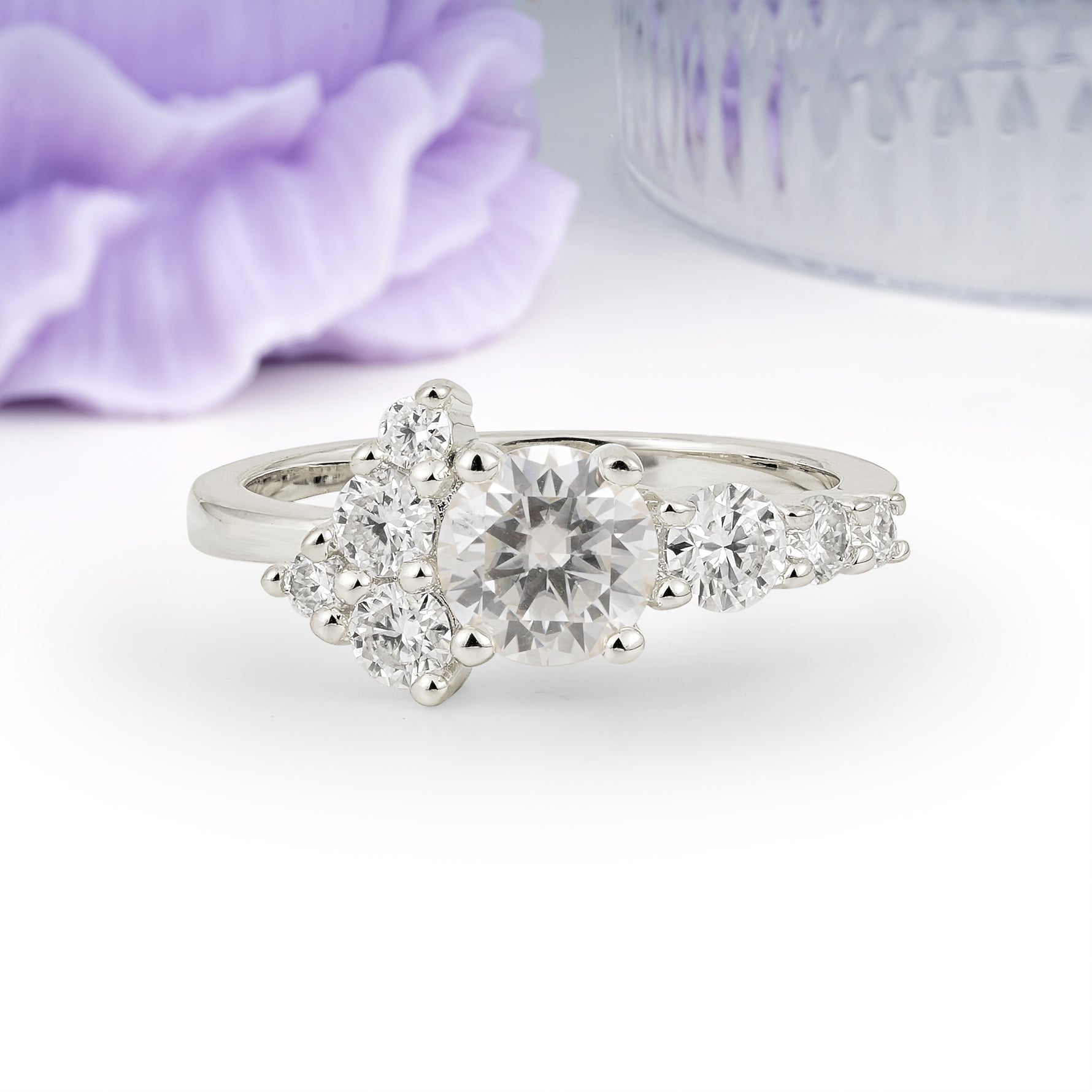 Unique and Luxurious 4-Prong Round Cut Moissanite Engagement Ring - Additional view