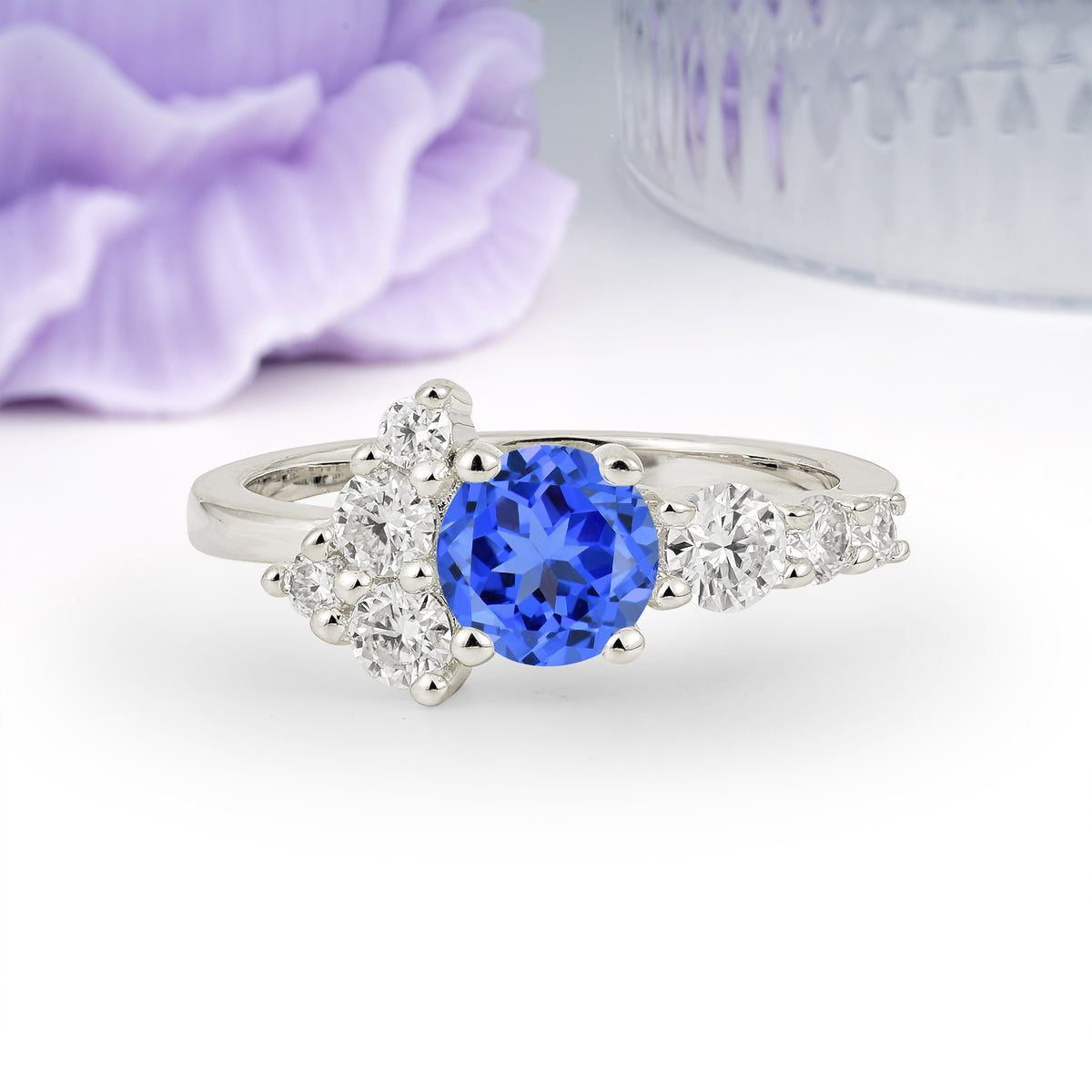 Unique and Luxurious 4-Prong Round Cut Sapphire Engagement Ring - Additional view
