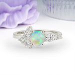 Unique and Luxurious 4-Prong Round Cut Fire Opal Engagement Ring - Additional view