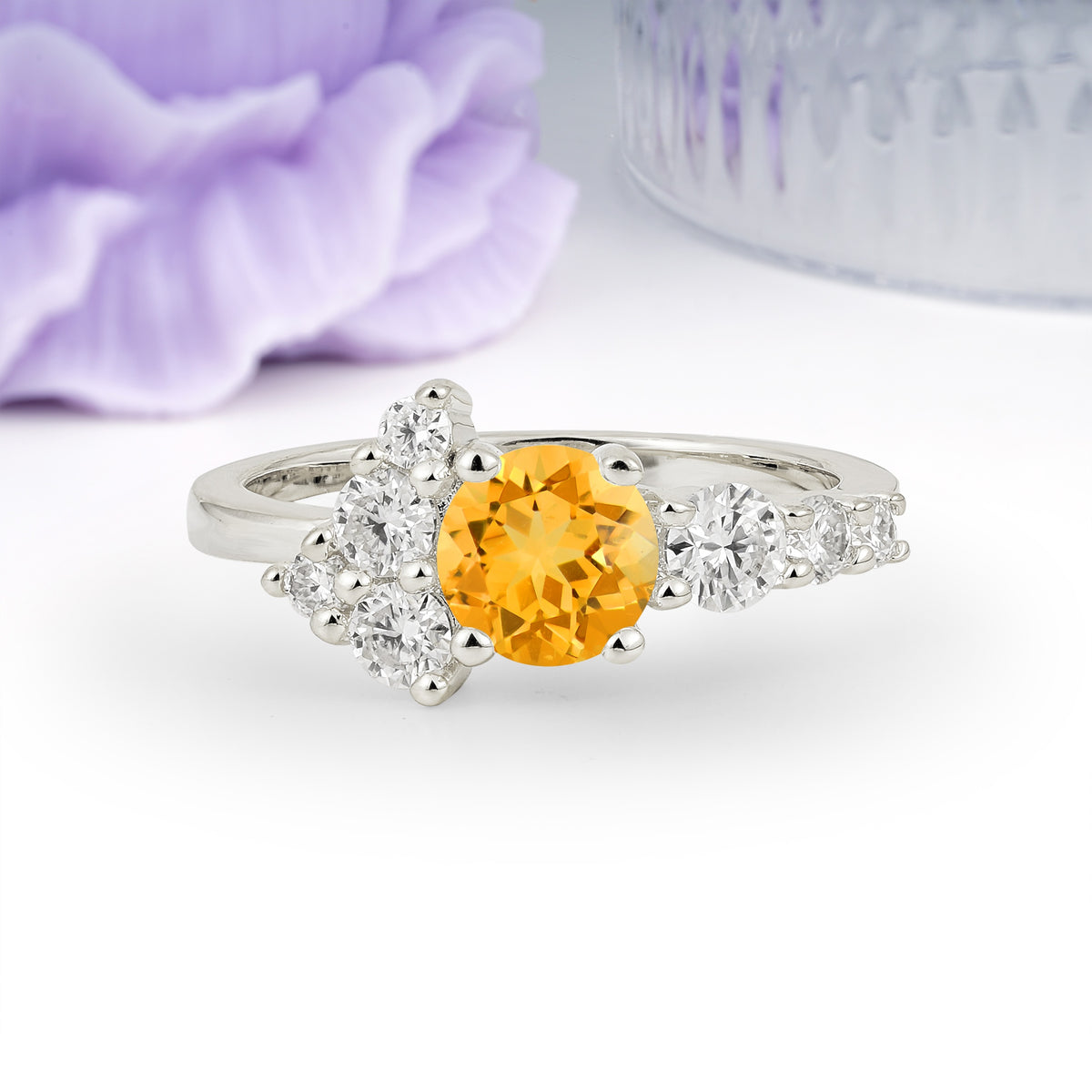 Unique and Luxurious 4-Prong Round Cut Citrine Engagement Ring - Additional view