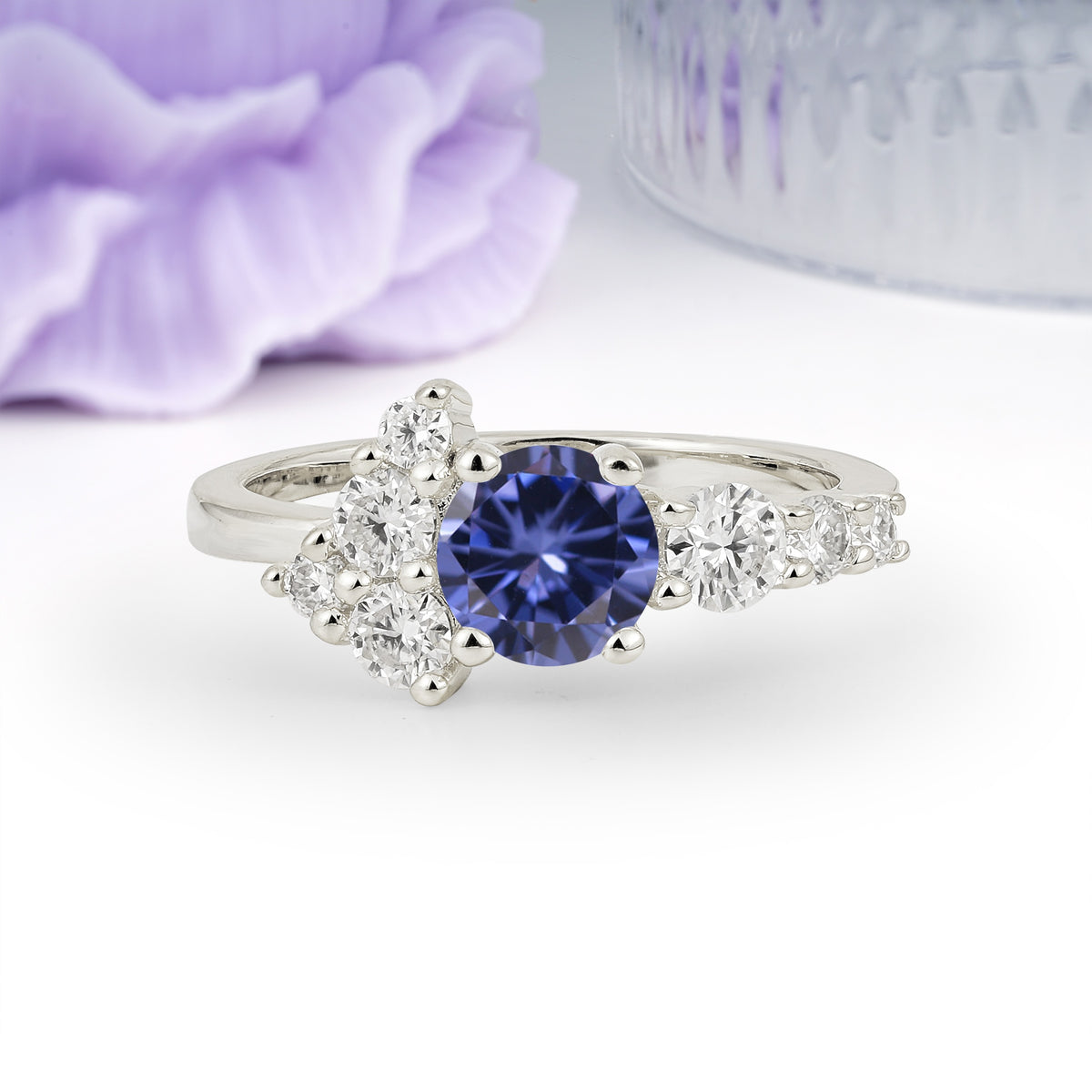 Unique and Luxurious 4-Prong Round Cut Tanzanite Engagement Ring - Additional view