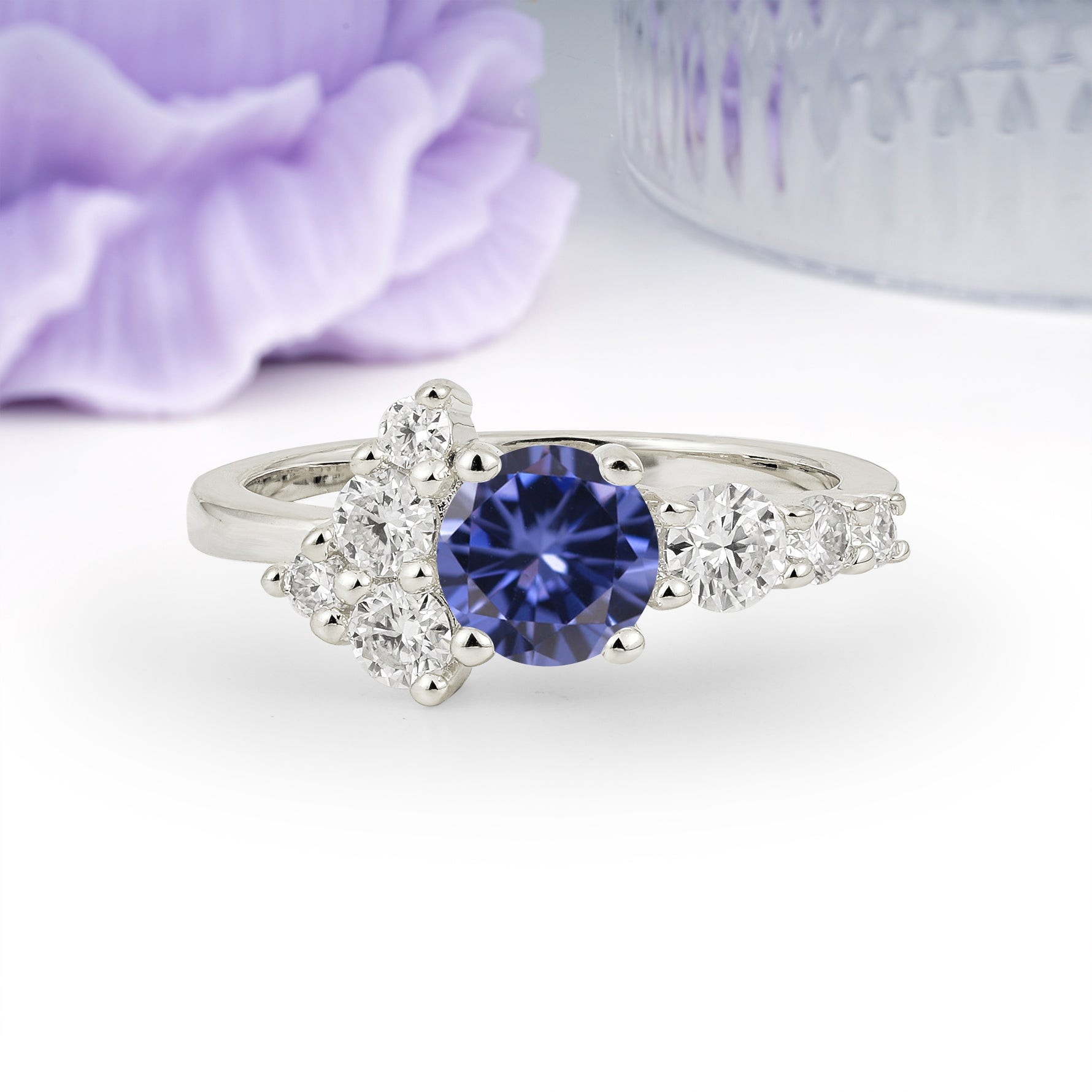 Unique and Luxurious 4-Prong Round Cut Tanzanite Engagement Ring - Additional view