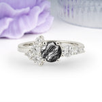 Unique and Luxurious 4-Prong Round Cut Black Rutilated Quartz Engagement Ring - Additional view