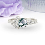 Unique and Luxurious 4-Prong Round Cut Moss Agate Engagement Ring - Additional view
