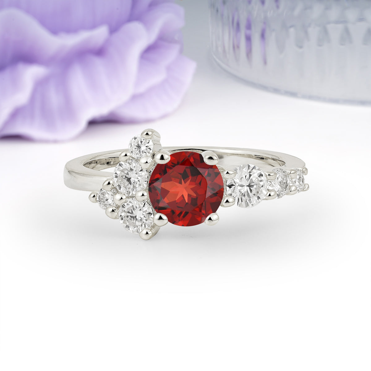 Unique and Luxurious 4-Prong Round Cut Garnet Engagement Ring - Additional view