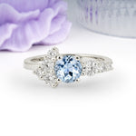 Unique and Luxurious 4-Prong Round Cut Aquamarine Engagement Ring - Additional view